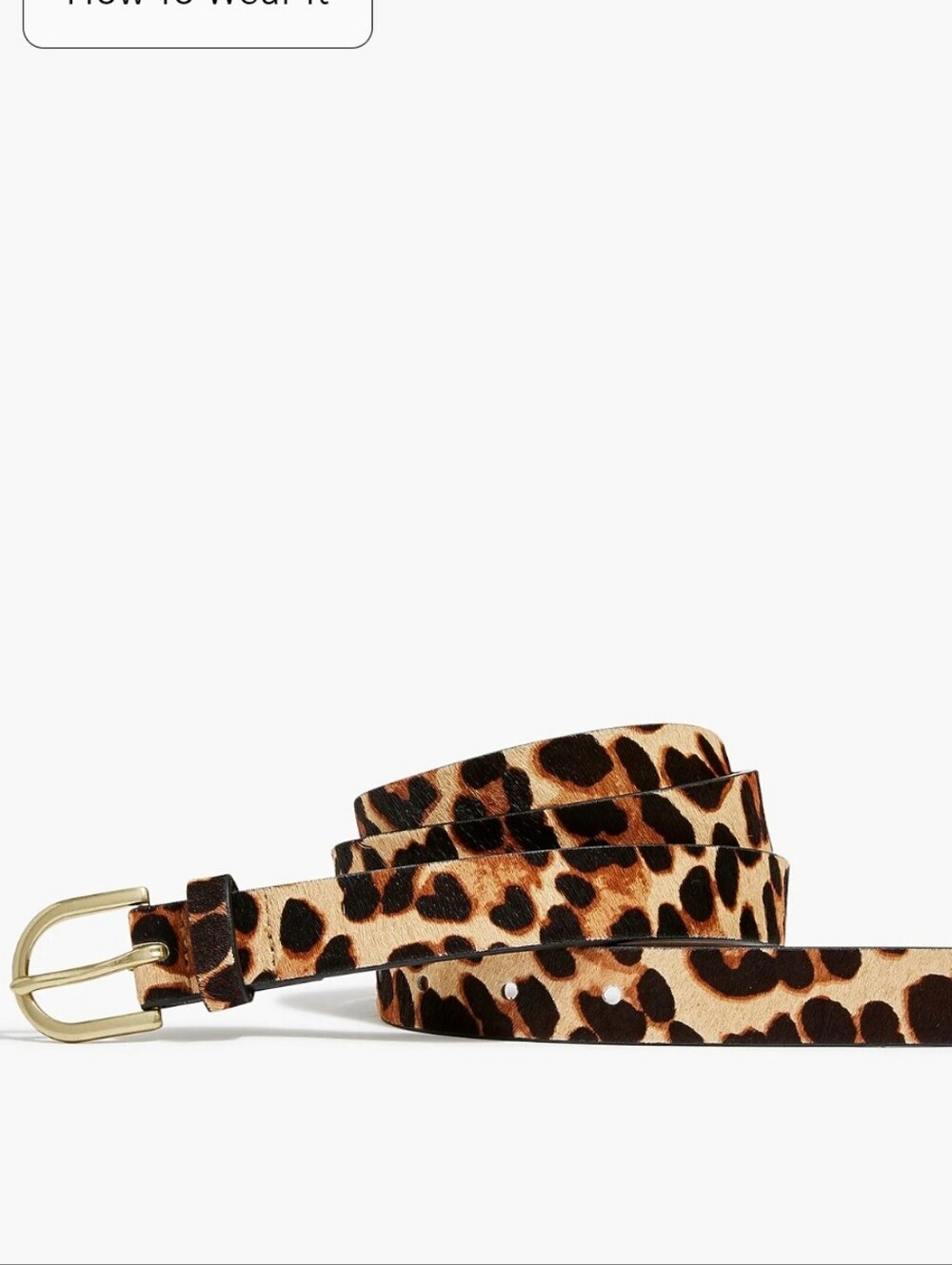 J Crew Leopard Print Calf Hair Belt with Gold Buckle L/XL